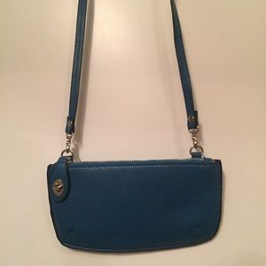 CO-LAB BAG CROSSBODY BLUE VEGAN FAUX LEATHER ZIP TOP REMOVABLE STRAP